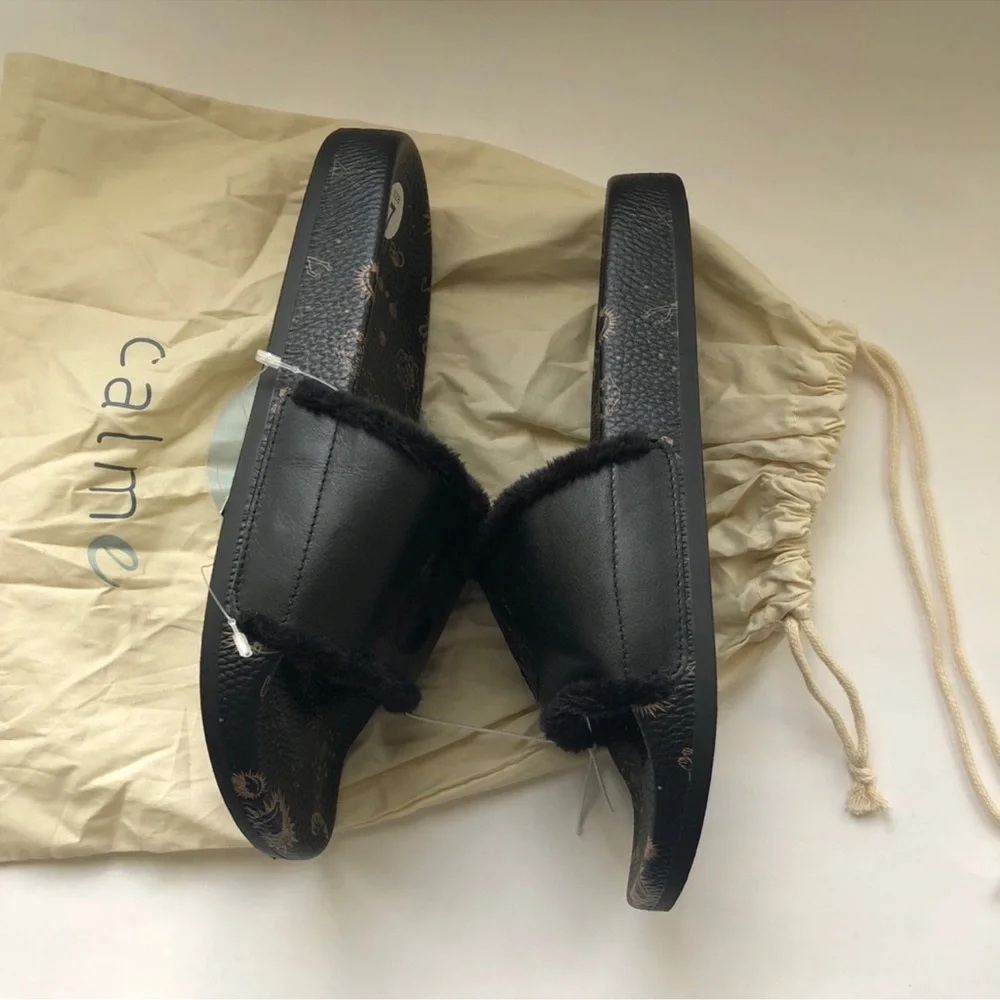 Johnny Was Black and Brown Slides, Like New, Size 7